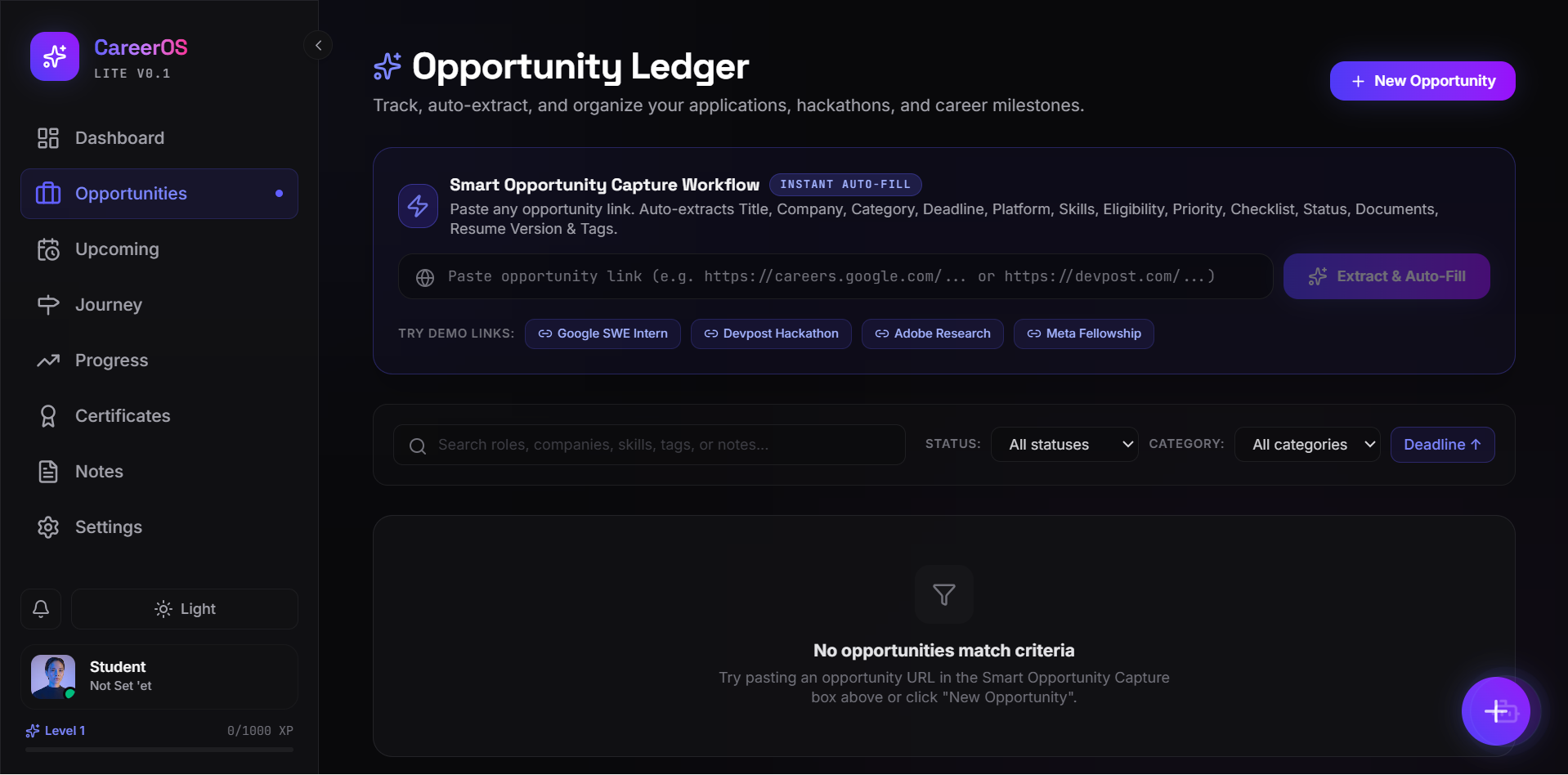 Opportunities view